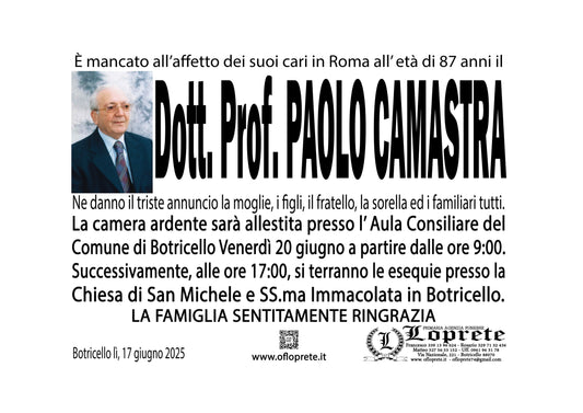 Dott. Prof. PAOLO CAMASTRA DI ANNI 87