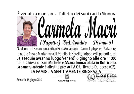 CARMELA MACRÌ (PUPETTA) VED. CONDITO DI ANNI 81