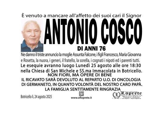 ANTONIO COSCO DI ANNI 76