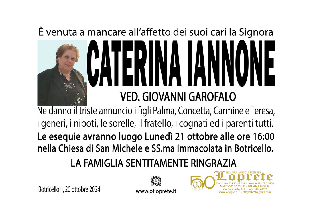 CATERINA IANNONE VED. GIOVANNI GAROFALO
