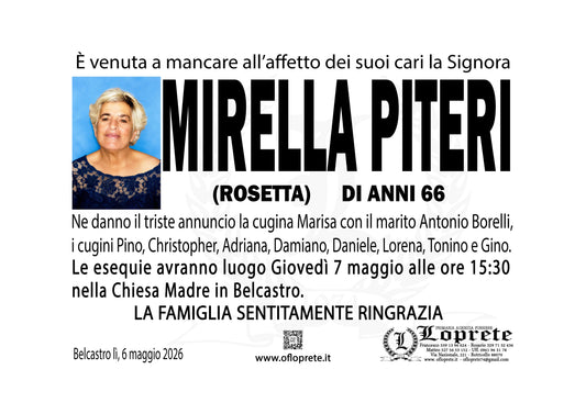 MIRELLA (ROSETTA) PITERI DI ANNI 66