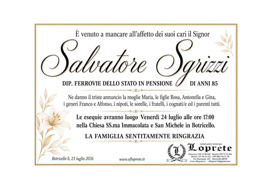 SALVATORE SGRIZZI DI ANNI 85