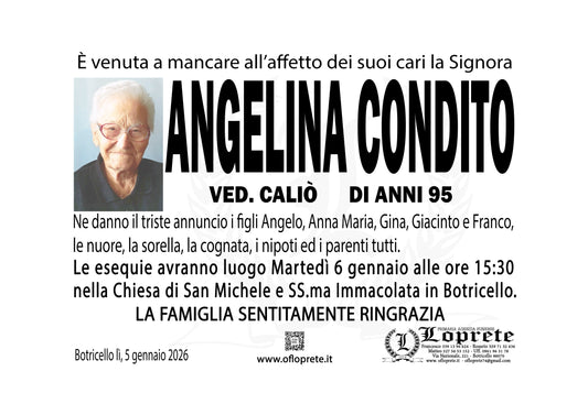 ANGELINA CONDITO VED. CALIÒ DI ANNI 95