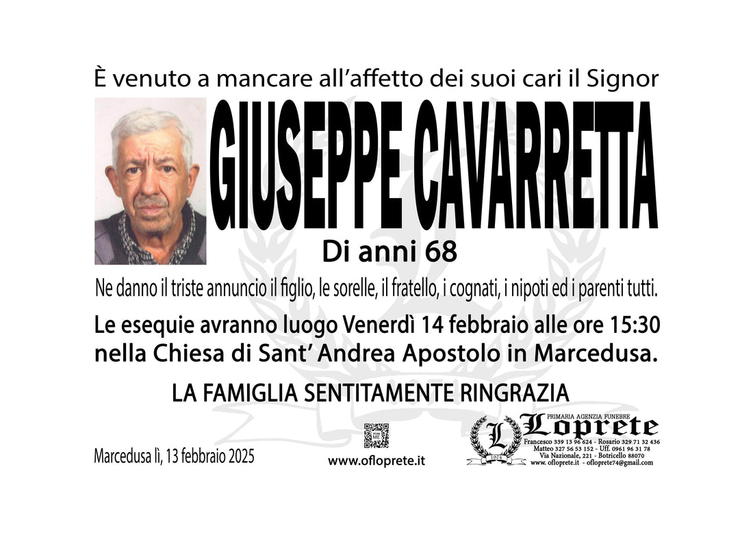 GIUSEPPE CAVARRETTA DI ANNI 68