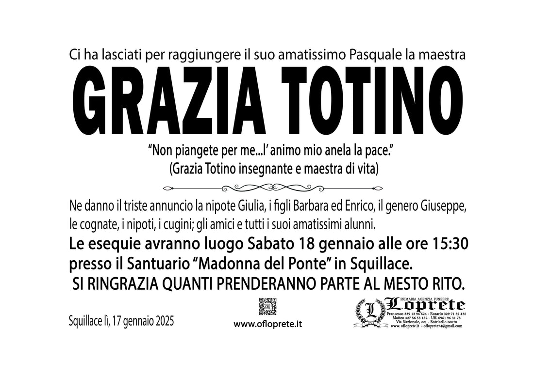 GRAZIA TOTINO VED. PASQUALE PASQUA