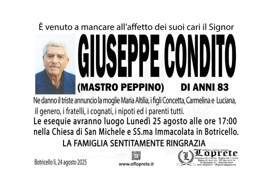 GIUSEPPE CONDITO (MASTRO PEPPINO) DI ANNI 83