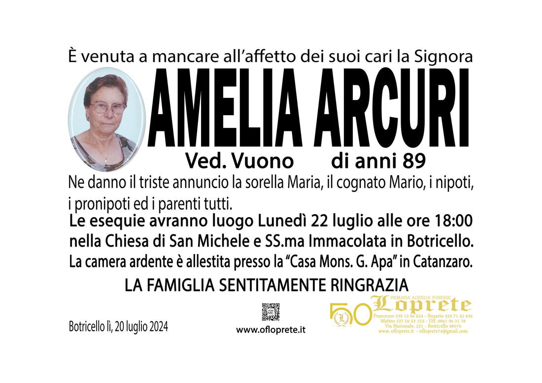 AMELIA ARCURI VED. VUONO DI ANNI 89