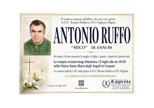 ANTONIO RUFFO "MICO" DI ANNI 88