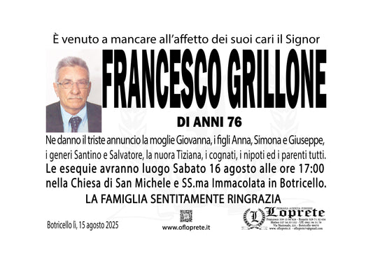 FRANCESCO GRILLONE DI ANNI 76