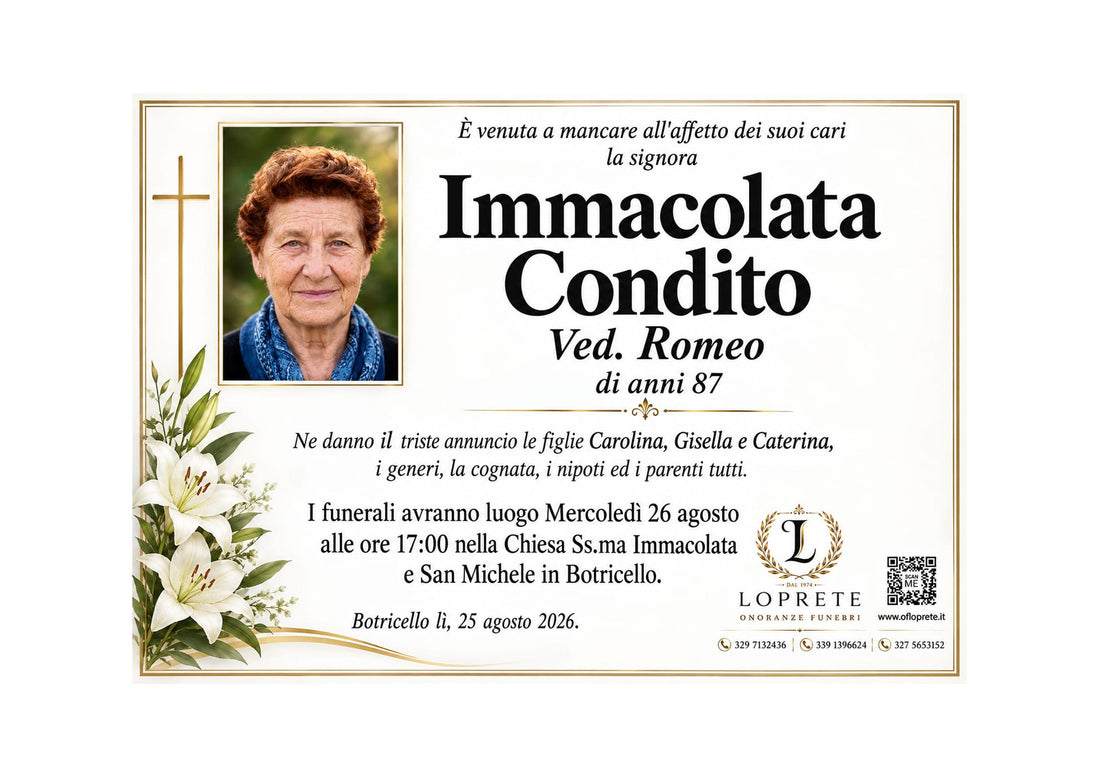 Immacolata Condito ved. Romeo di anni 87