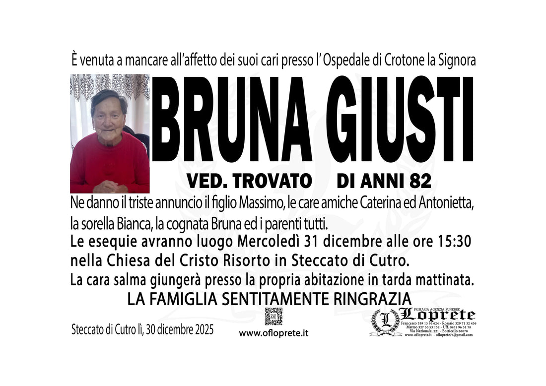 BRUNA GIUSTI VED. TROVATO DI ANNI 82