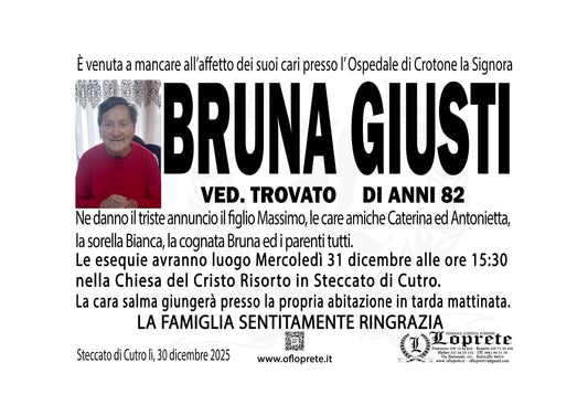 BRUNA GIUSTI VED. TROVATO DI ANNI 82