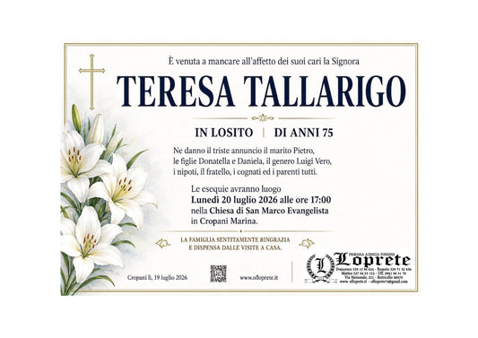 TERESA TALLARIGO IN LOSITO DI ANNI 75