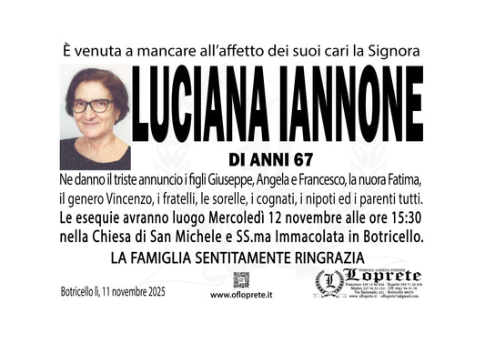 LUCIANA IANNONE DI ANNI 67